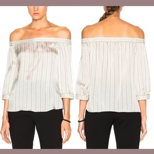 NWT $350 TIBI Stripe Print Off the Shoulder Top in Ivory‎ [SZ 2 ]
